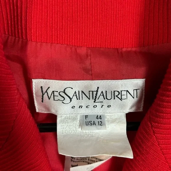 Yves Saint Laurent Encore Women’s Red Suit Jacket & Skirt 100% Wool Size 12 - Picture 11 of 16